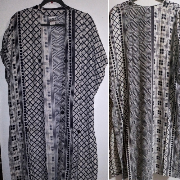 Jackpot Navy and Cream Ethnic Print Duster Sz M - Picture 1 of 6